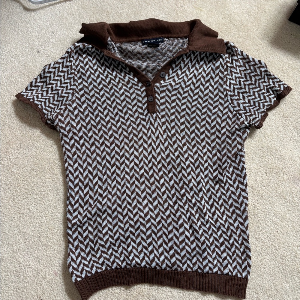 Anthropologie Brown and White Patterned Top